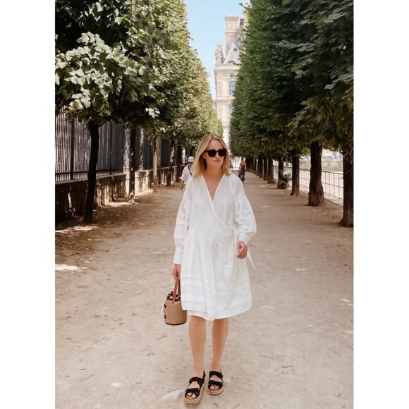 Cecilie Bahnsen "Amelie" Taffeta Wrap Dress in White, size M/L - Picture 10 of 10